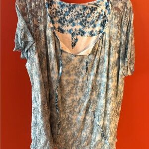 Sag Harbor Blue Floral Lace Blouse